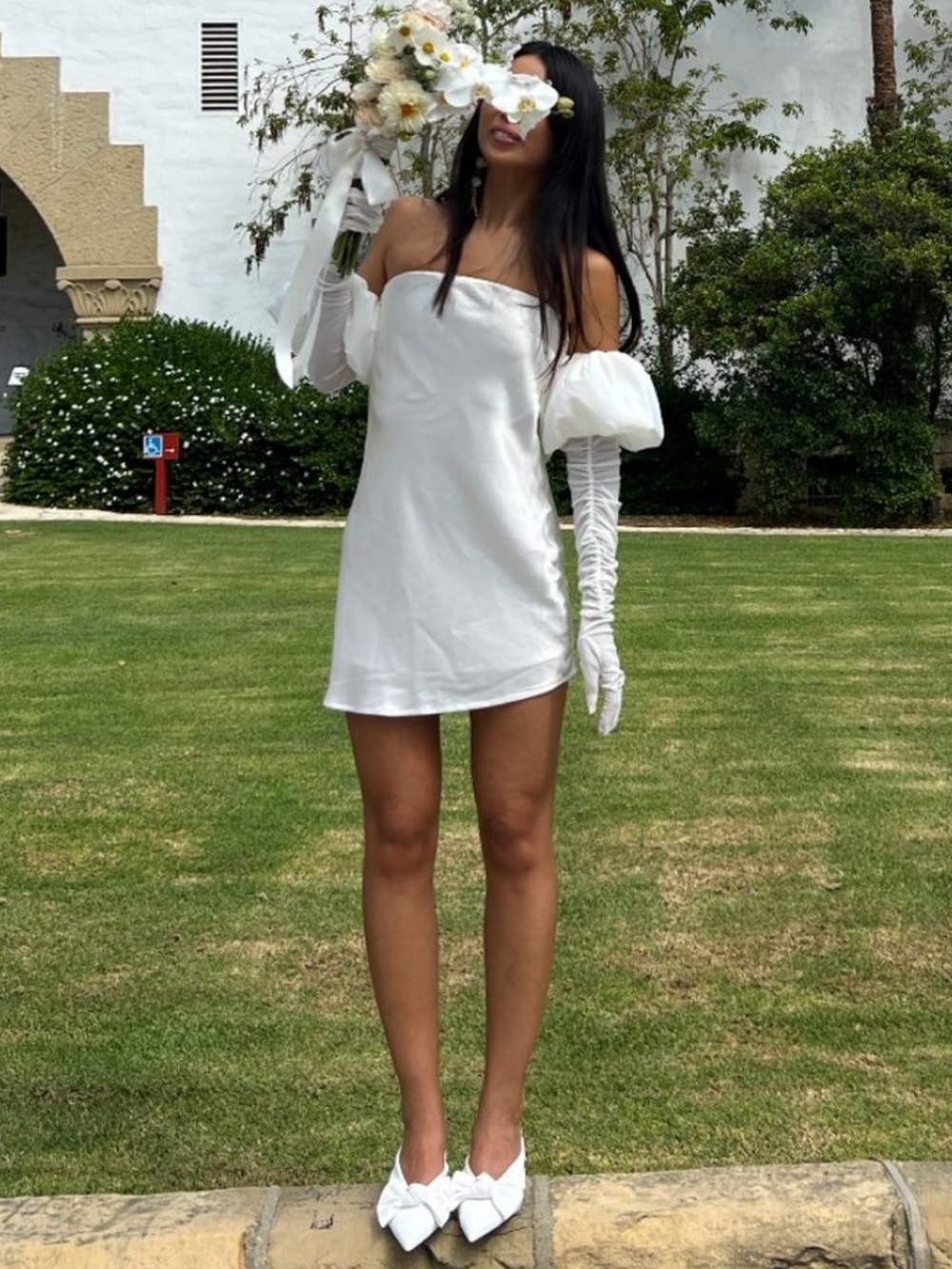 For Love & Lemons Hazel Detachable Puff Sleeve/Gloves Bridal Mini Dress NWT $279 - Picture 12 of 16